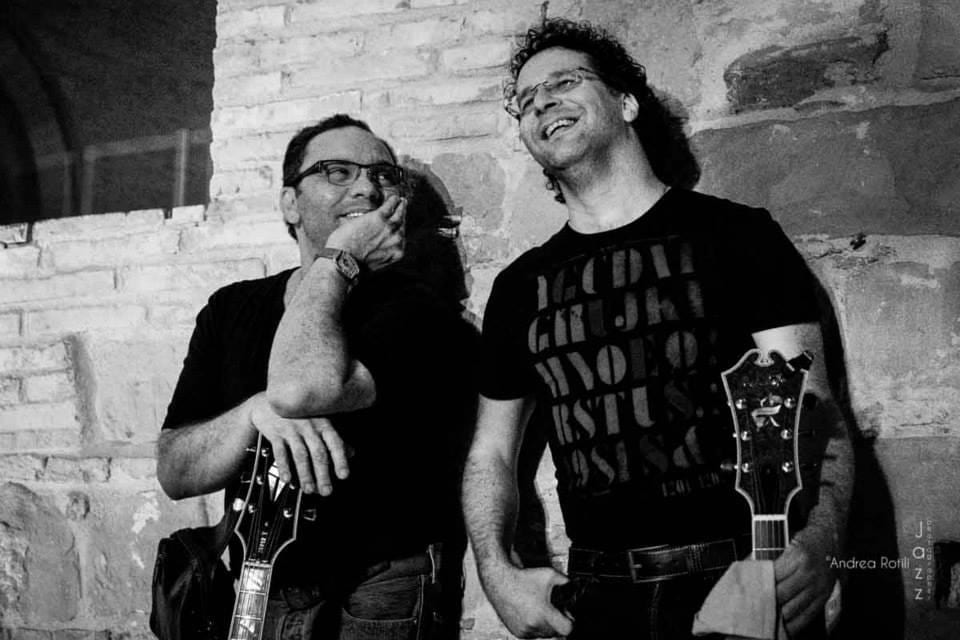 Giuseppe Continenza and Bireli LaGrene at the Eddie Lang Jazz Festival 2013. (Courtesy Giuseppe Continenza)