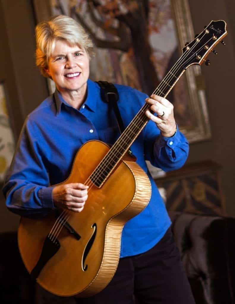 Benedetto Player Susan Carson with her Sinfonietta archtop in 2014. (Courtesy Susan Carson)