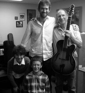 Taylor Roberts and sons with Bob Benedetto and Taylor’s Bravo 7 String S1973 – Savannah GA 2-23-14