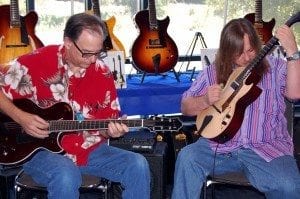 Tom Van Hoose (Bambino) with Clint Strong (Andy model) at Arlington TX Guitar Show 2008