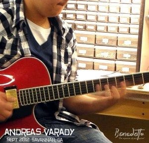 Close-up of Jazz Prodigy Andreas Varady with his Bambino Deluxe at Benedetto Guitars Savannah GA 9-26-12