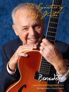 Joe Negri with Benedetto Bravo vintageguitar mag ad 6-2010