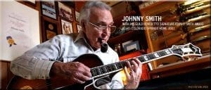 Legendary jazz guitarist Johnny Smith plays his Guild Benedetto Signature Johnny Smith Award guitar at his home in Colorado Springs, Colorado, 2003.  He has played with the likes of Stan Getz and Charlie Parker. Photo by Kirk Speer.
