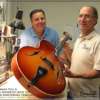 Bob Benedetto and Howard Paul with Benedetto 45th Anniversary Cremona in Final Assembly, Benedetto Guitars,Savannah GA 8-2-13
