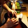 Luthier Mark Saylor fitting pickup ring on S2233 Bambino Elite 1-26-15