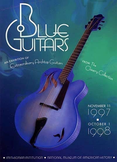 La Cremona Azzurra featured in the Blue Guitars Smithsonian Institution poster. (Courtesy Scott Chinery)