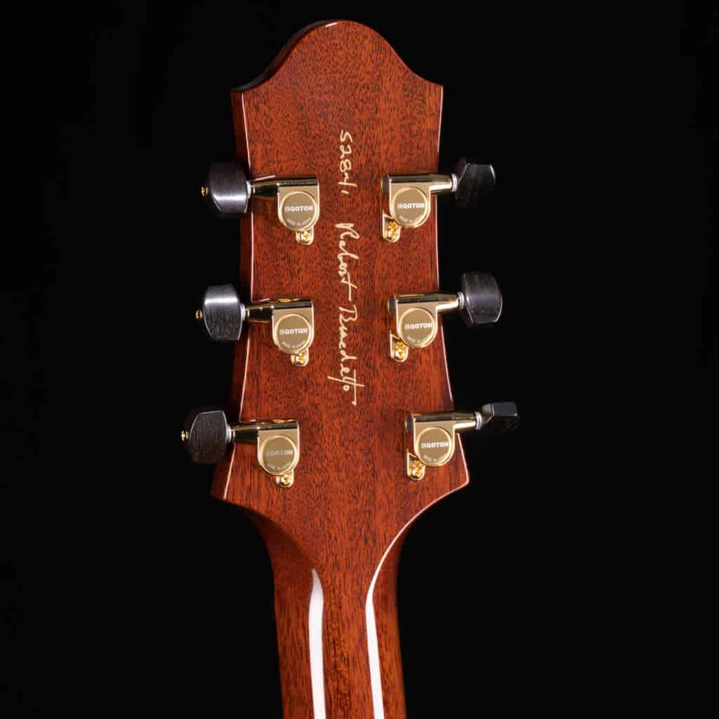 Close up of headstock, back