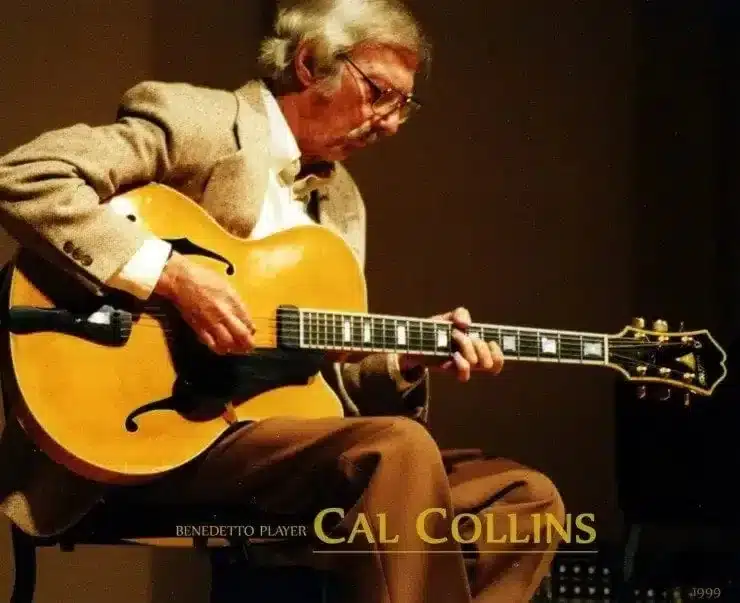 Jazz guitarist Cal Collins performing live with a blonde Benedetto archtop guitar.
